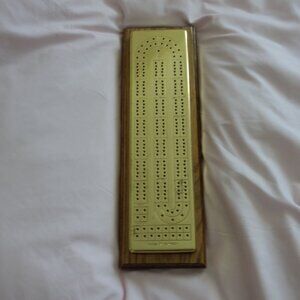 Gold Color Metal Cribbage Board on Wood Base Made in Canada